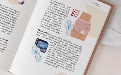 Ilustrácie menštruačných vložiek a pomôcok v knihe pre dievčatá